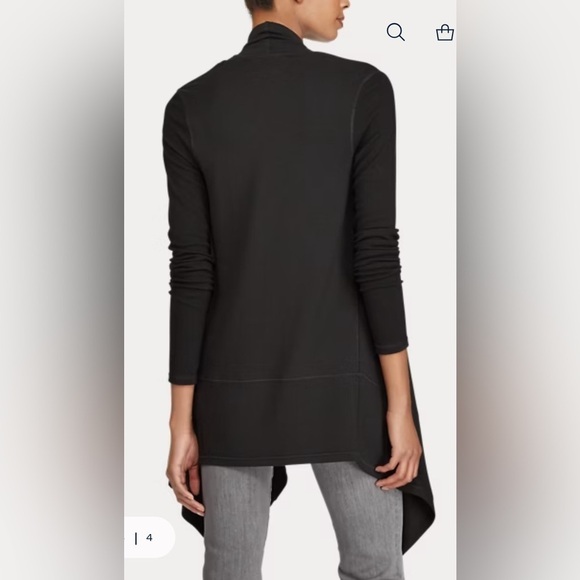 Lauren Ralph Lauren Black Open Front Shark Bite Hem Lightweight Open Cardigan M - Picture 9 of 13